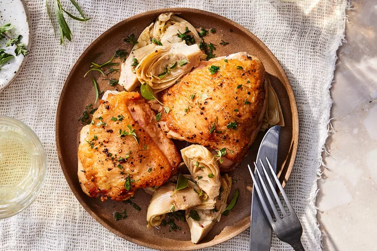 Crispy Chicken Thighs with Artichokes, Lemon & Herbs - eatingwel